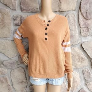 AMERICAN EAGLE | Button Down Striped Sleeve Sweater